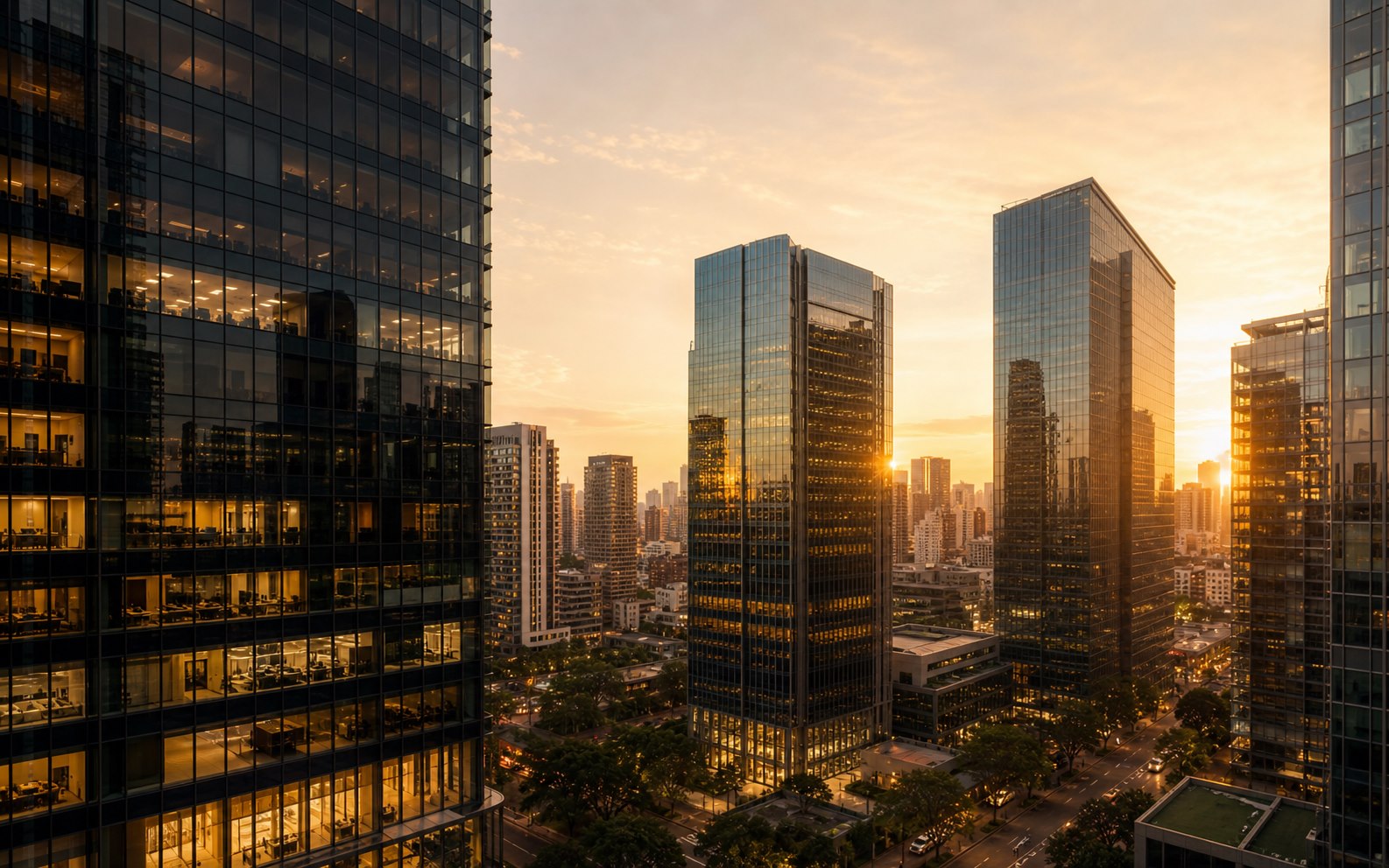 Skyline corporativo de Sao Paulo no fim da tarde
